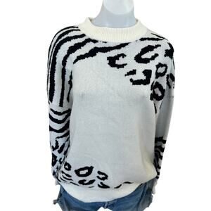 Patrizia Luca Black White Leopard Sweater XL Animal Print Oversized Long $110